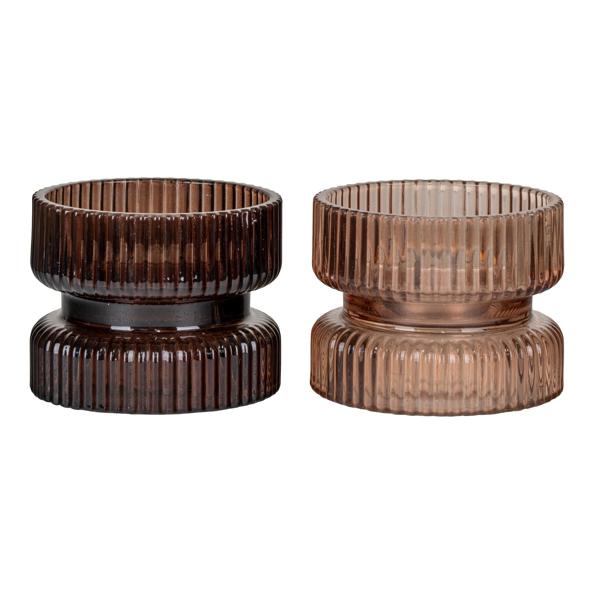 Kerzenhalter, Glas, bernstein/braun, Ø9×7 cm, Set aus 2